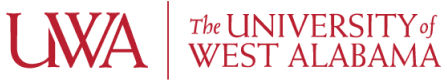 The image displays two logos: on the left, "uwa" in large red block letters, representing their Online Programs, and on the right, "the university of west alabama" in smaller red serif font on a green background.