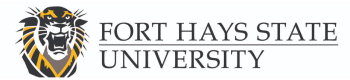 Logo of Fort Hays State University featuring a stylized tiger's face in green, black, and gold on the left and the name of the university in green and black text on the right, promoting its Online Master’s in Psychology.