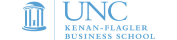 Logo of UNC Kenan-Flagler Business School, renowned for having one of the best online MBA programs in 2023, featuring the UNC chapel icon in blue beside the school name in blue and green text.