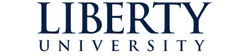 Logo of Liberty University featuring stylized uppercase text in a dark blue hue on a transparent background.