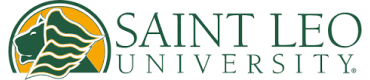 Logo of Saint Leo University, featuring a stylized lion in green and gold next to the university's name in green capital letters, representing its Online Master’s in Psychology program.