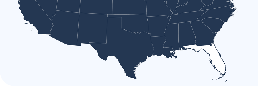 A simple, dark blue silhouette map of the United States showing state borders without any labels or additional details.