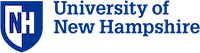 Logo of the University of New Hampshire, featuring a dark blue shield with the letters 'UNH' and the university name in blue on a grey banner.
