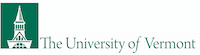 Logo of the University of Vermont featuring a green and white design with an illustration of a tower and the text "The University of Vermont" on the right.